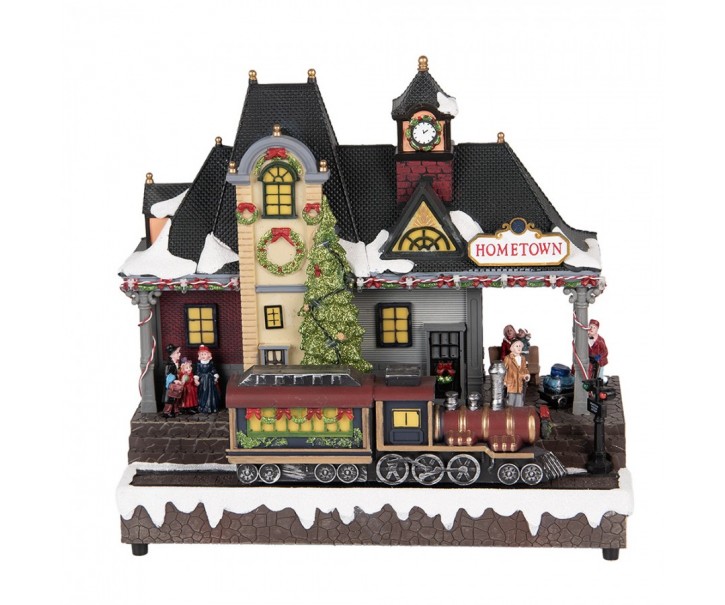 Hrací vánoční domek s LED světýlky a vláčkem Hometown - 32*16*30 cm / 3xAA Clayre & Eef