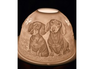 Bílý porcelánový svícen s jezevčíky Paollo - Ø 12*8 cm
