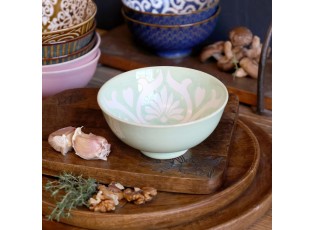 Zelená porcelánová miska s květy uvnitř Arés - Ø12*5,5 cm / 300ml