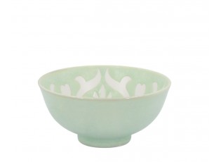 Zelená porcelánová miska s květy uvnitř Arés - Ø12*5,5 cm / 300ml