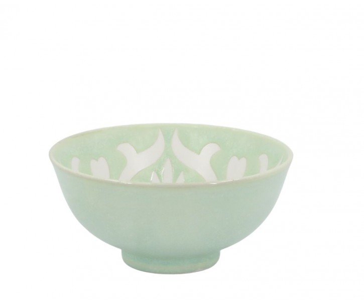 Zelená porcelánová miska s květy uvnitř Arés - Ø12*5,5 cm / 300ml Chic Antique