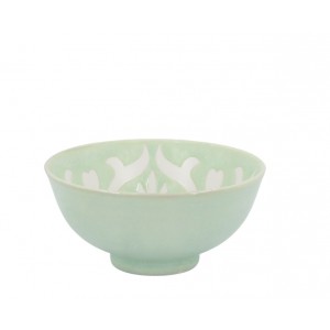 Zelená porcelánová miska s květy uvnitř Arés - Ø12*5,5 cm / 300ml