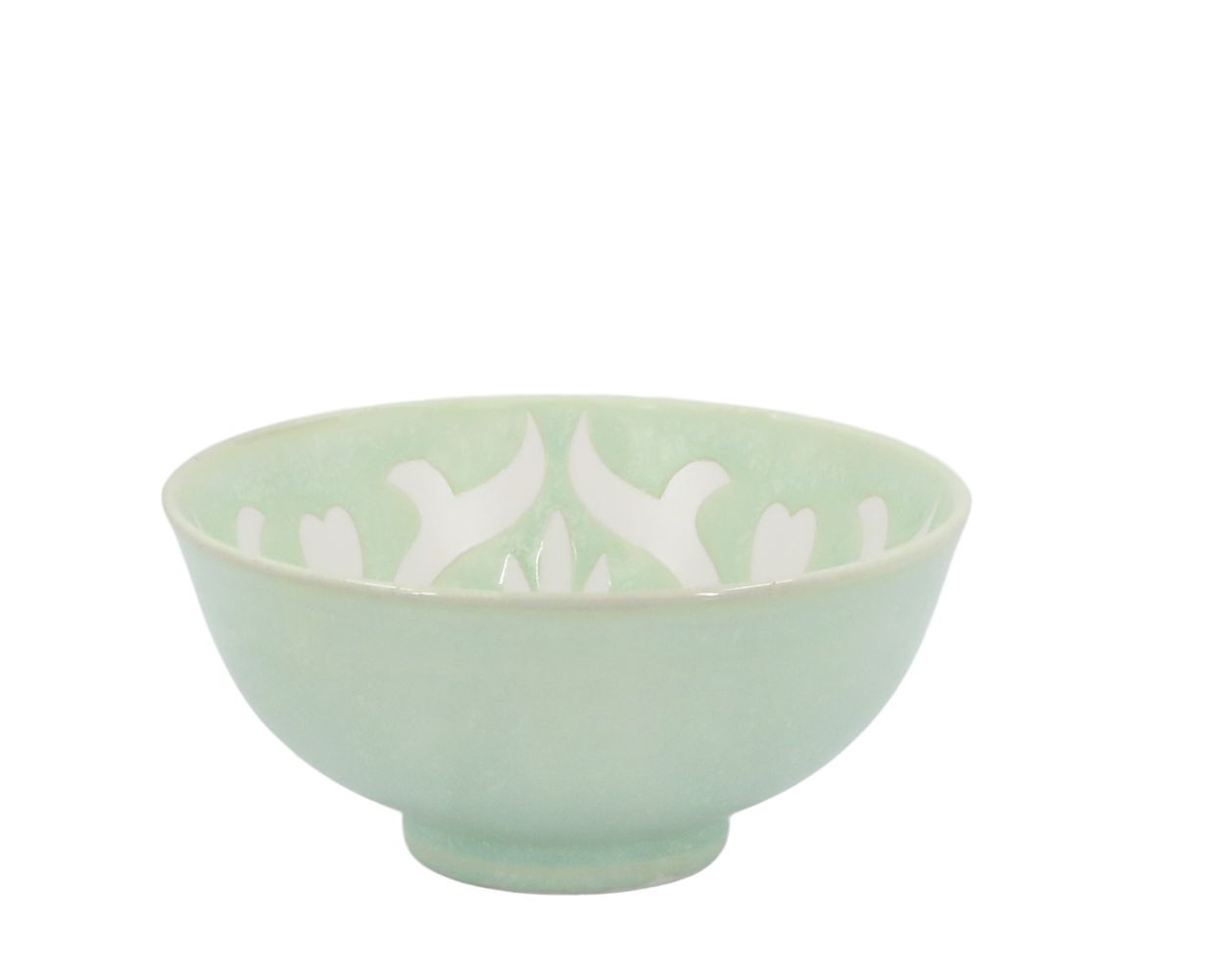 Zelená porcelánová miska s květy uvnitř Arés - Ø12*5,5 cm / 300ml