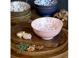 Růžová porcelánová miska s květy uvnitř Arés - Ø12*5,5 cm / 300ml