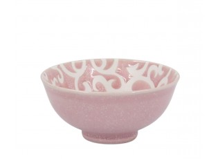Růžová porcelánová miska s květy uvnitř Arés - Ø12*5,5 cm / 300ml
