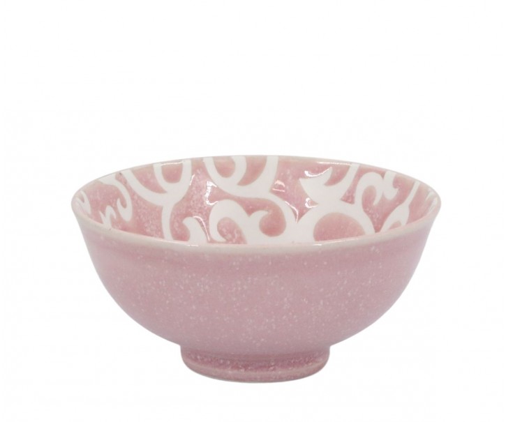 Růžová porcelánová miska s květy uvnitř Arés - Ø12*5,5 cm / 300ml Chic Antique