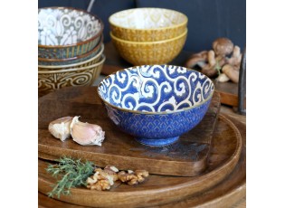 Modrá porcelánová miska s květy uvnitř Arés - Ø12*5,5 cm / 300ml