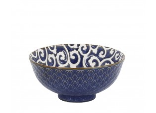 Modrá porcelánová miska s květy uvnitř Arés - Ø12*5,5 cm / 300ml