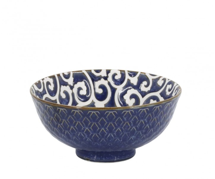 Modrá porcelánová miska s květy uvnitř Arés - Ø12*5,5 cm / 300ml Chic Antique