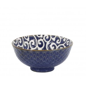 Modrá porcelánová miska s květy uvnitř Arés - Ø12*5,5 cm / 300ml