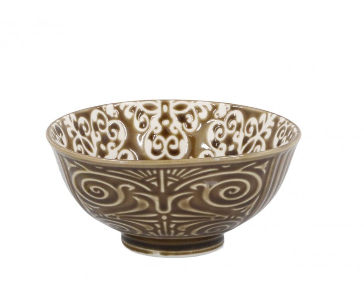 Modrá porcelánová miska s květy uvnitř Arés - Ø12*5,5 cm / 300ml Chic Antique