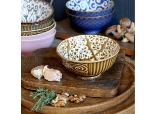 Hnědá porcelánová miska s květy uvnitř Arés - Ø12*5,5 cm / 300ml