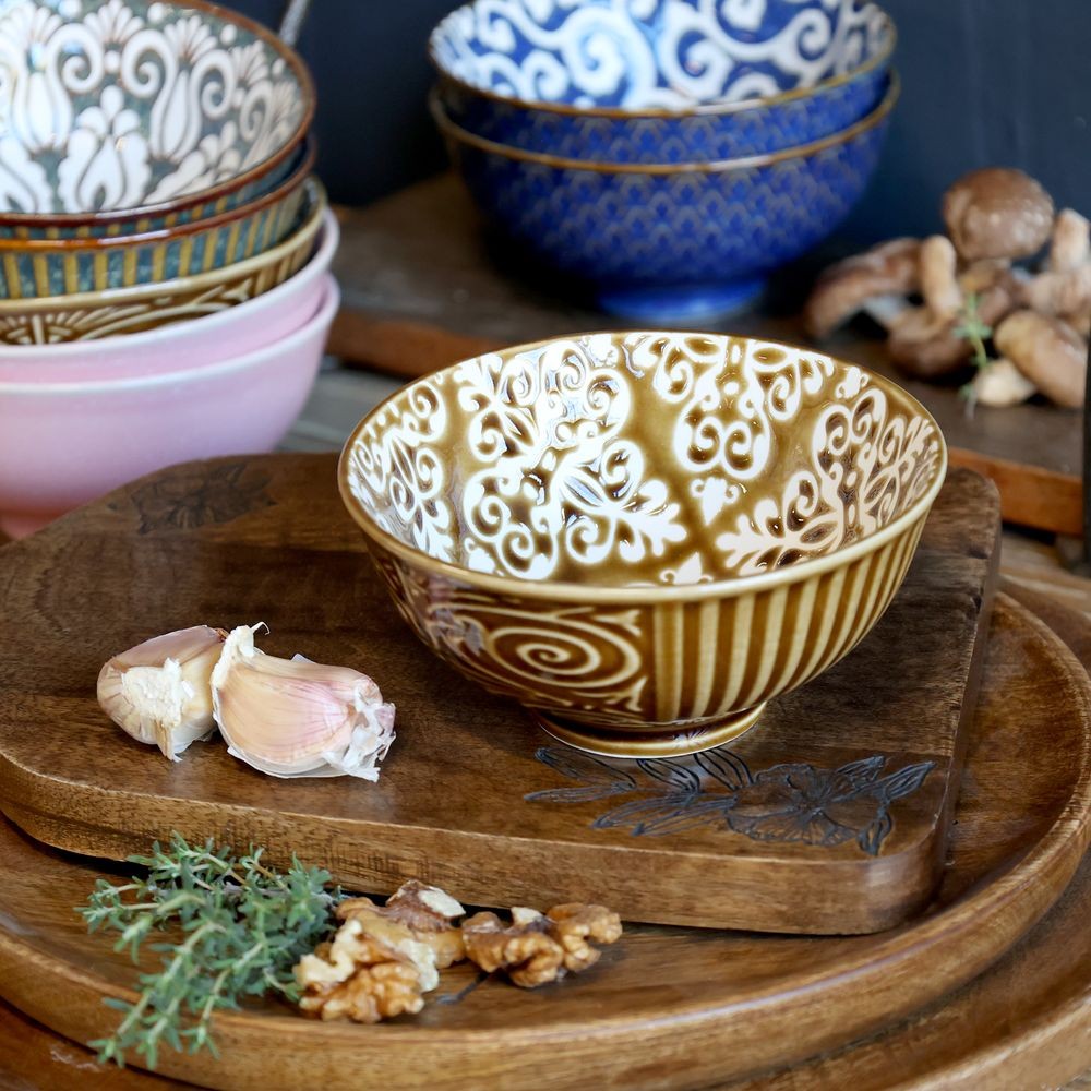 Modrá porcelánová miska s květy uvnitř Arés - Ø12*5,5 cm / 300ml