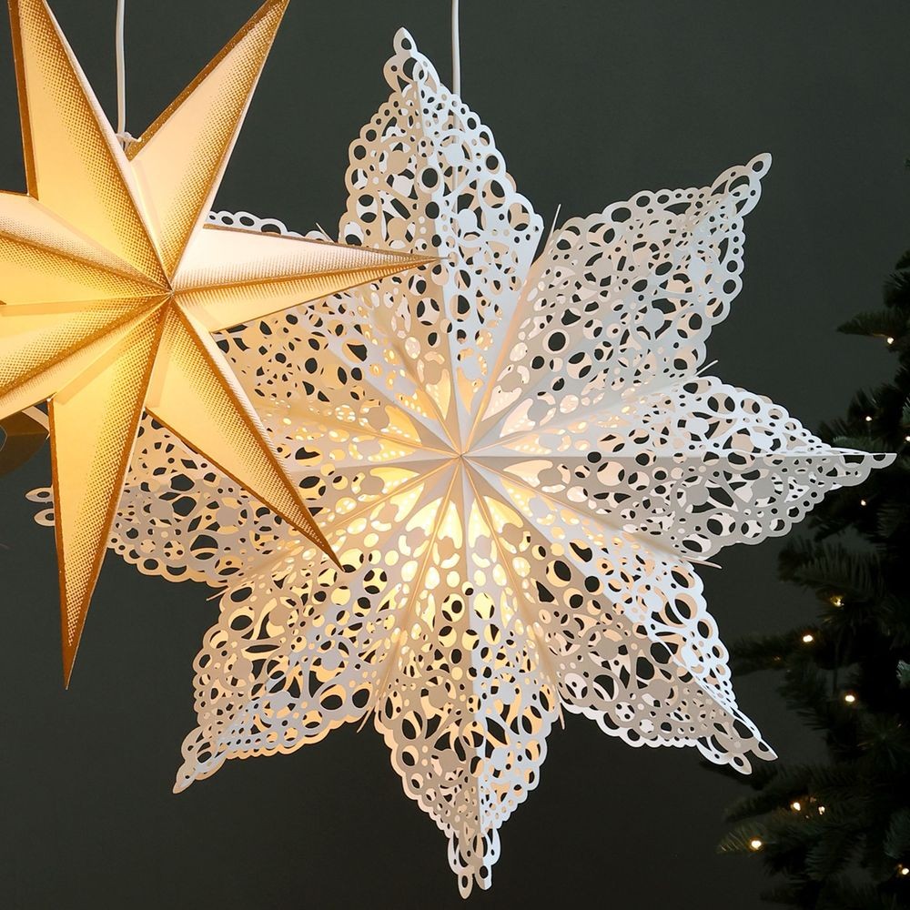 Krémová zdobená papírová hvězda Vintage Paper Star - 60 cm