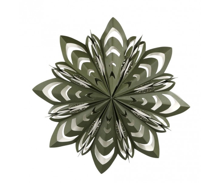 Olivová papírová zdobená hvězda Vintage Paper Star - 60 cm Chic Antique