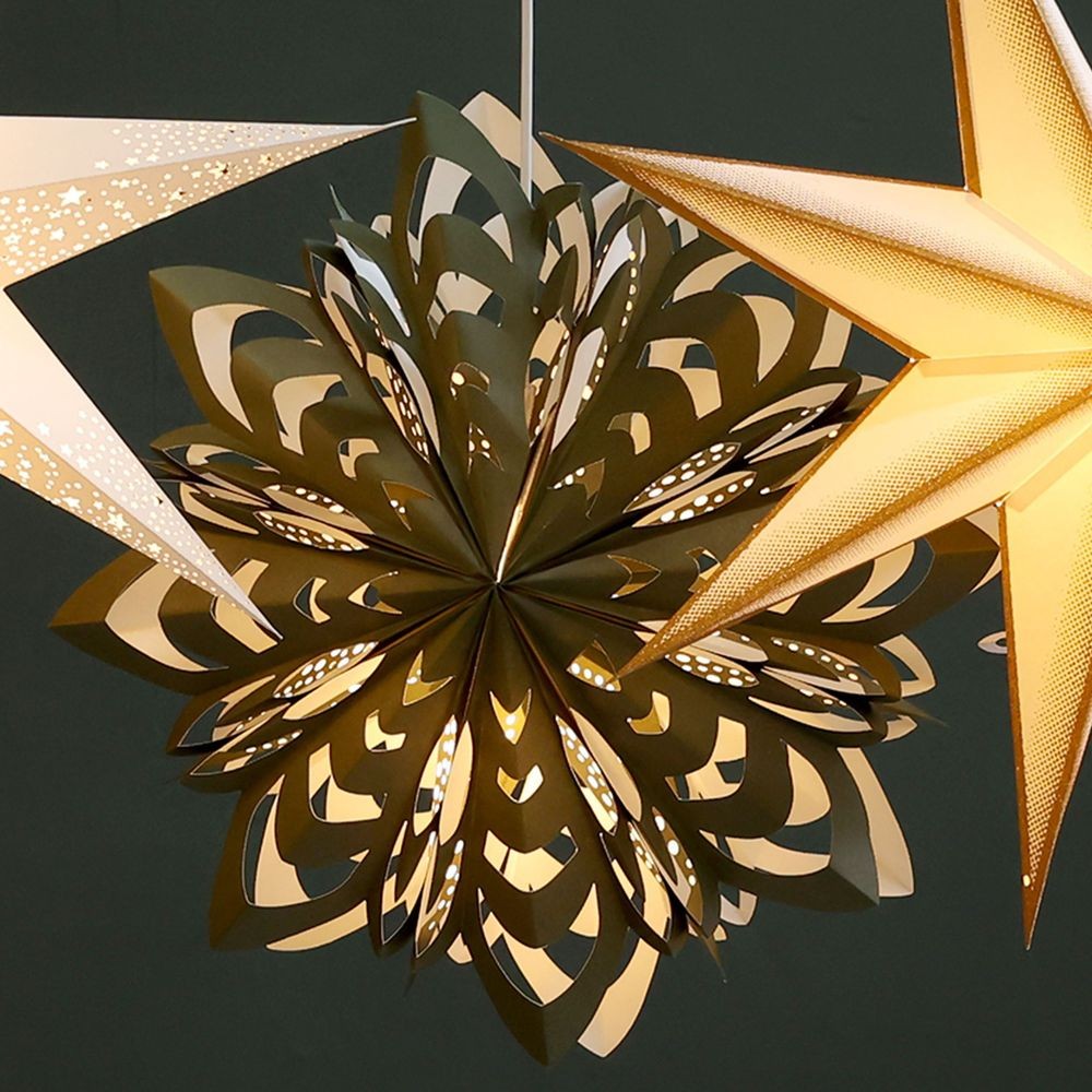 Olivová papírová zdobená hvězda Vintage Paper Star - 60 cm