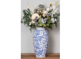 Keramická váza s modrými květy a ptáčky Pointea - Ø 19*37 cm