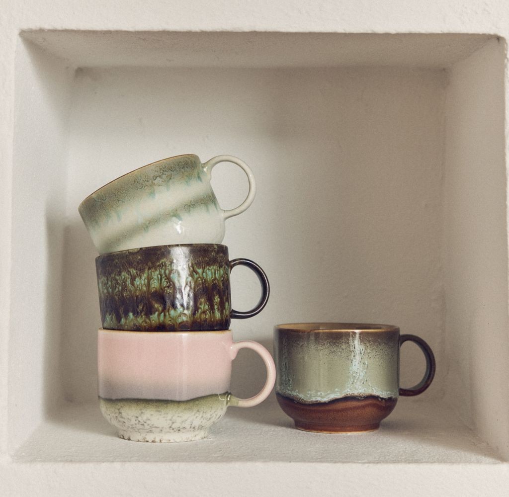Set 2ks hrnek na čaj 70s Lush Tea - 14*10*8cm / 425 ml 
