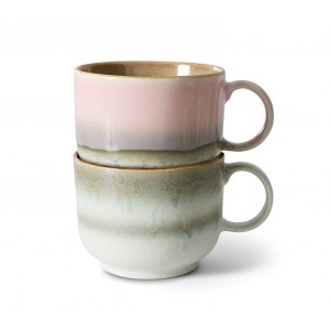 Set 2ks hrnek na čaj 70s Lush Tea - 14*10*8cm / 425 ml 