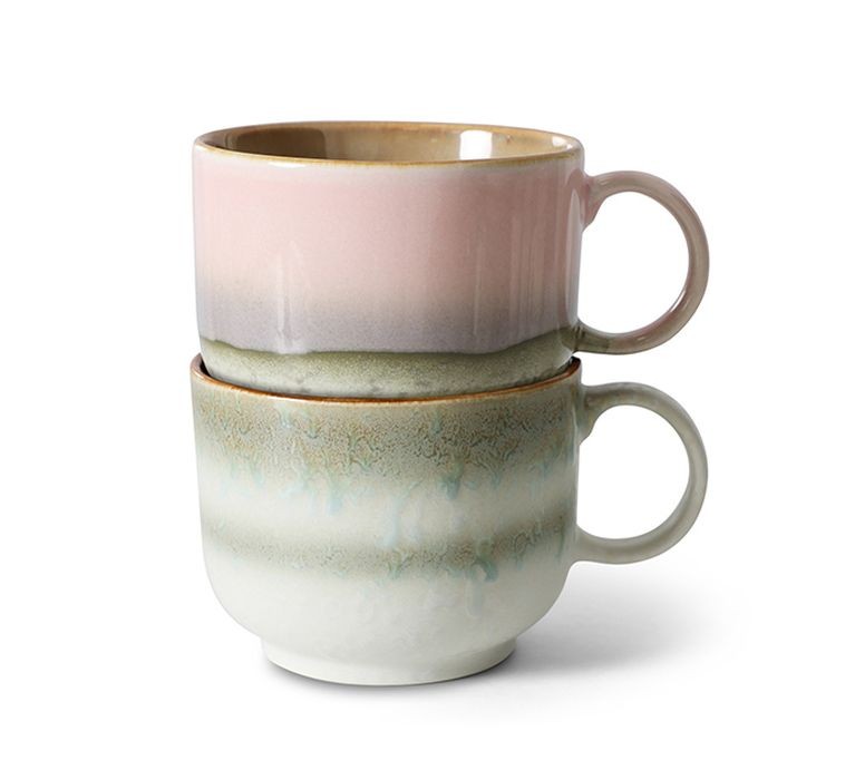 Set 2ks hrnek na čaj 70s Lush Tea - 14*10*8cm / 425 ml 