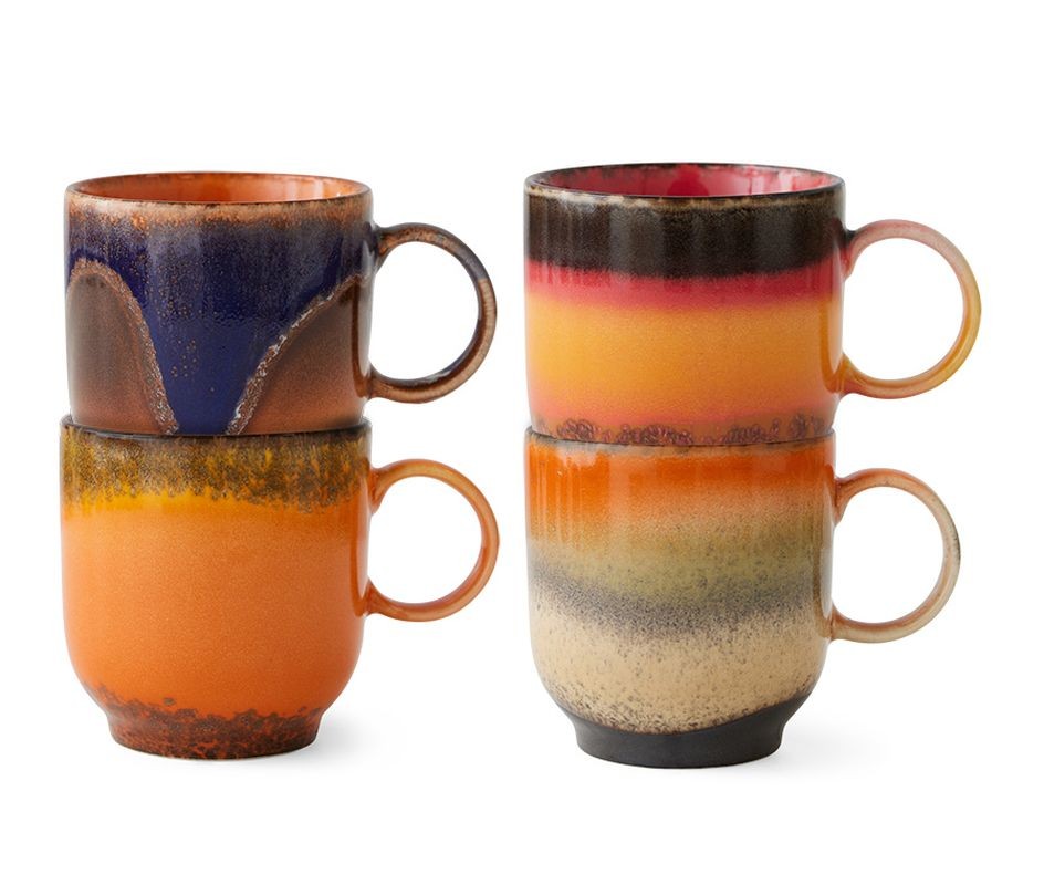 Set 4ks hrnek na kávu 70s Café Brazil - 10*7,5*8cm / 250 ml 