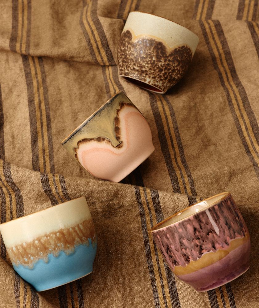 Set 4ks hrnek na kávu 70s Café Lagoon - 8*8*7cm / 250 ml 
