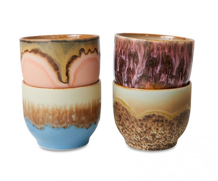 Set 4ks hrnek na kávu 70s Café Lagoon - 8*8*7cm / 250 ml HKLIVING