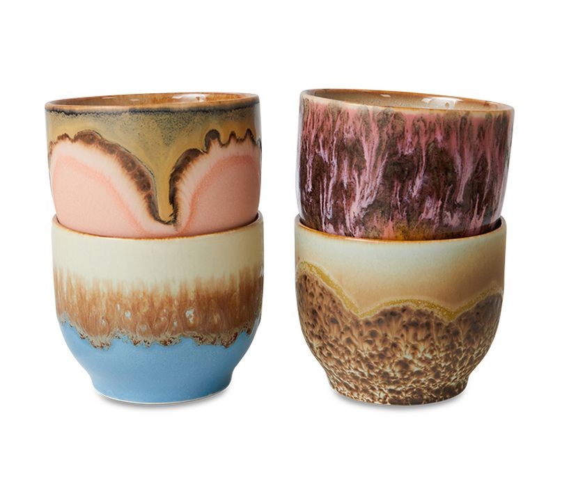 Set 4ks hrnek na kávu 70s Café Lagoon - 8*8*7cm / 250 ml 