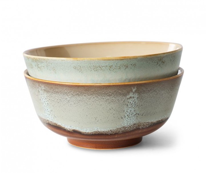 Set 2ks šedá miska s hnědým okrajem 70s Chef - Ø 19*8,5 cm HKLIVING