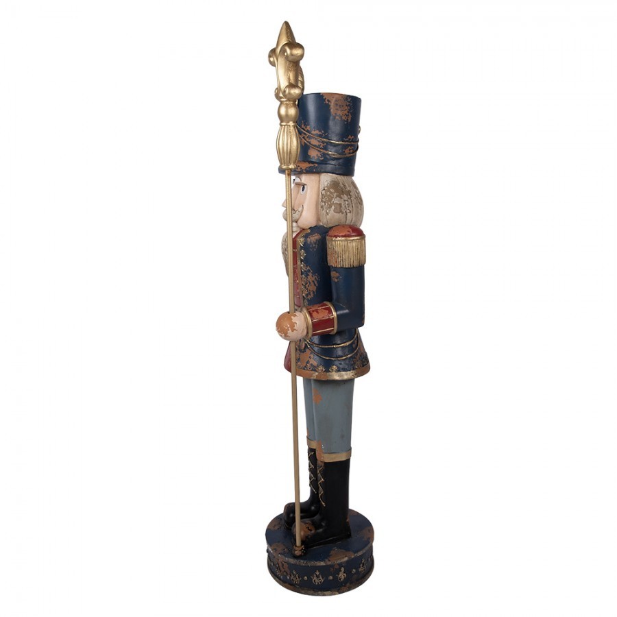 Červeno-modrá antik dekorace socha Louskáček - 39*30*136 cm