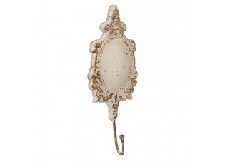 Béžový antik kovový nástěnný háček se zlatými ornamenty Vintage - 12*4*31 cm