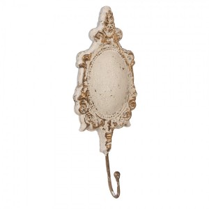 Béžový antik kovový nástěnný háček se zlatými ornamenty Vintage - 12*4*31 cm