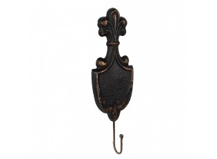 Černý antik kovový nástěnný háček se zlatými ornamenty Vintage - 12*4*38 cm