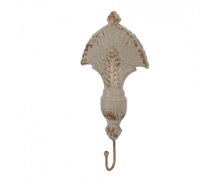Šedý antik kovový nástěnný háček se zlatými ornamenty Vintage - 16*4*33 cm Clayre & Eef