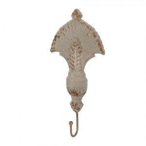Šedý antik kovový nástěnný háček se zlatými ornamenty Vintage - 16*4*33 cm