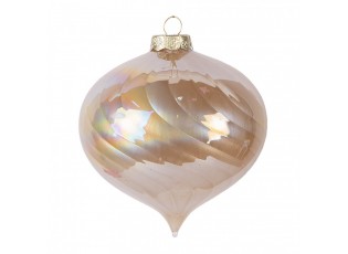 Béžová skleněná ozdoba špičatá baňka s duhovým leskem - Ø 10*10 cm