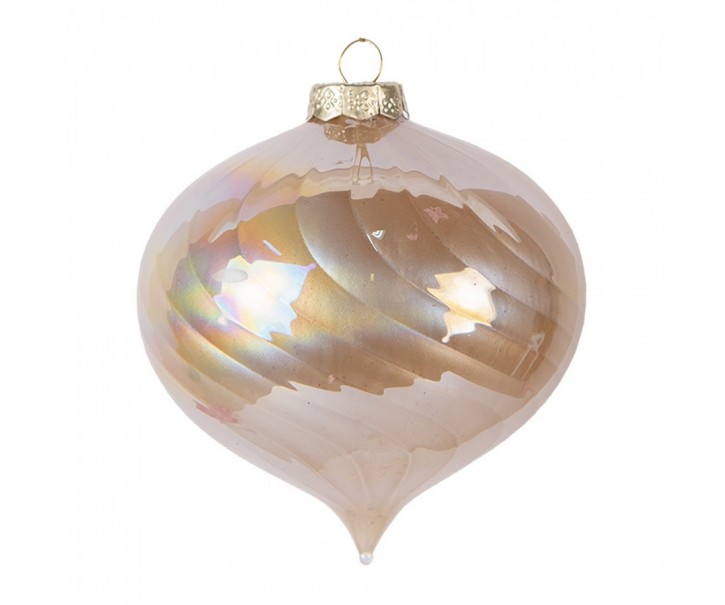 Béžová skleněná ozdoba špičatá baňka s duhovým leskem - Ø 10*10 cm Clayre & Eef