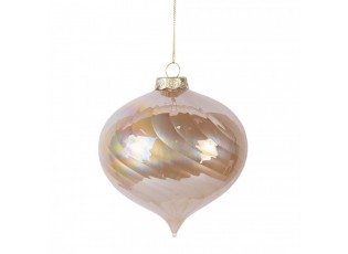 Béžová skleněná ozdoba špičatá baňka s duhovým leskem - Ø 10*10 cm