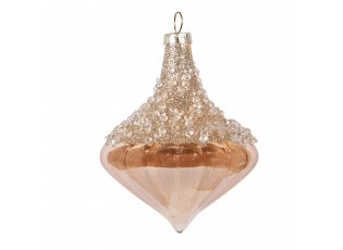 Béžová skleněná ozdoba špičatá baňka s kamínky - Ø 8*10 cm