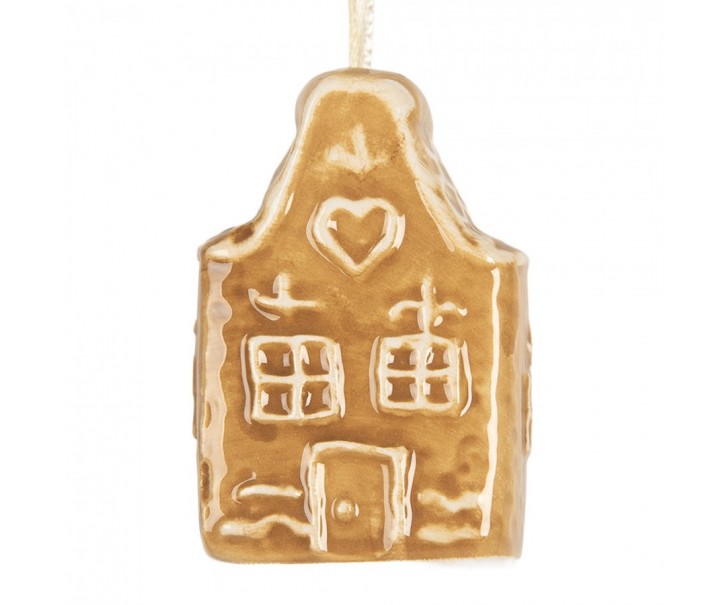 Christmas Ornament Gingerbread House 4x3x6 Cm Brown Ceramic - 4.0 cm Clayre & Eef