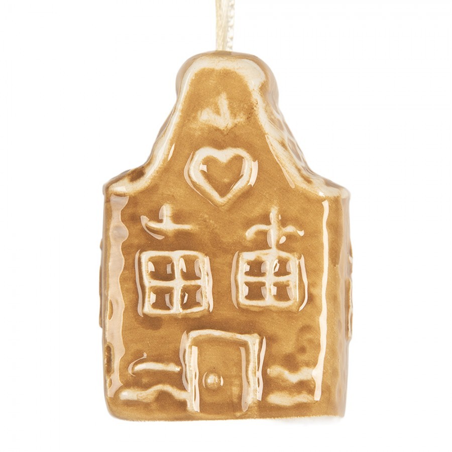 Christmas Ornament Gingerbread House 4x3x6 Cm Brown Ceramic - 4.0 cm
