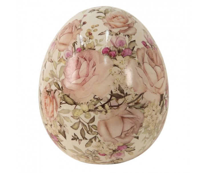 Keramické dekorační vajíčko s růžičkami Rosien - Ø 7*9 cm Clayre & Eef