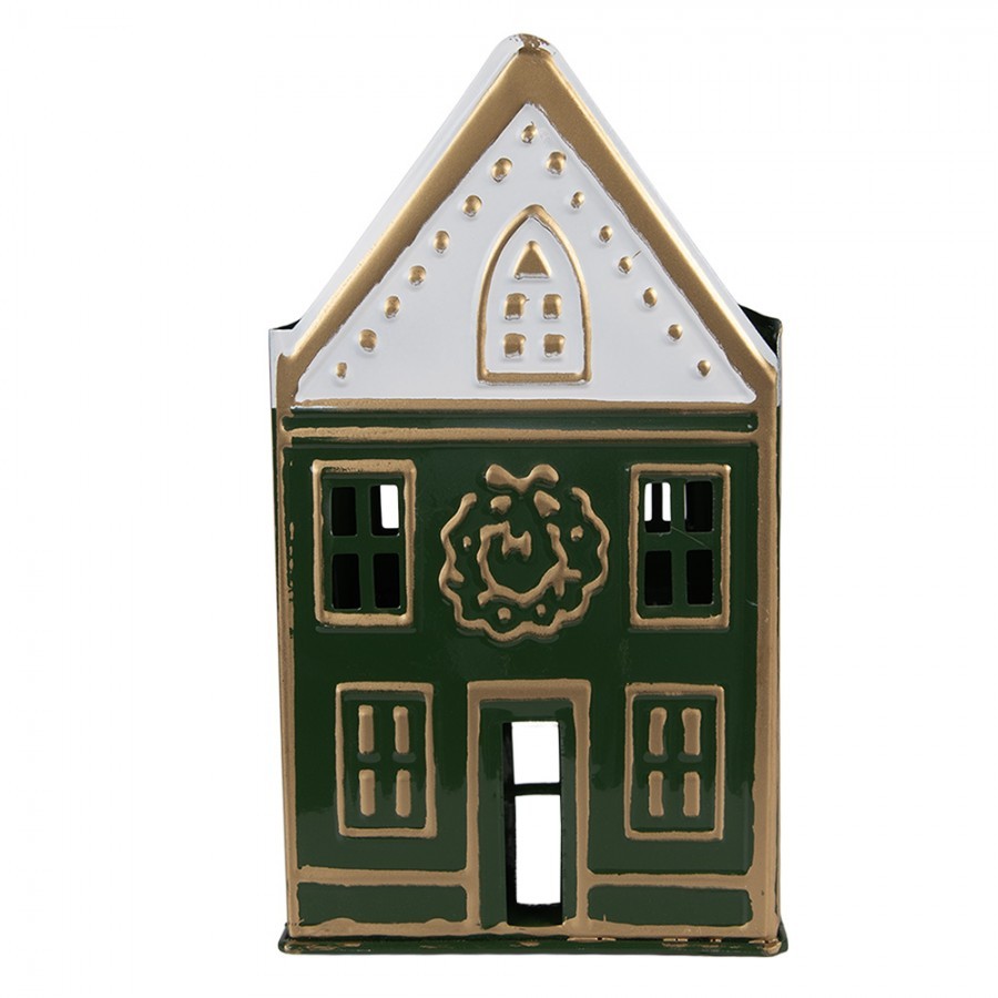 Tealight Holder House 14x12x25 Cm Green Metal - 14*12*25 cm
