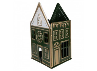 Tealight Holder House 14x12x25 Cm Green Metal - 14*12*25 cm