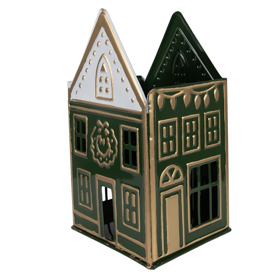 Tealight Holder House 14x12x25 Cm Green Metal - 14*12*25 cm