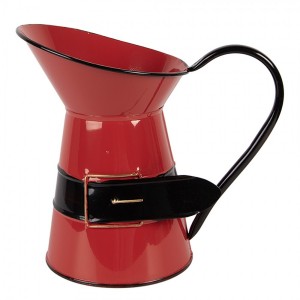Červený kovový vánoční dekorační džbánek santovo opasek - 19*12*18 cm
