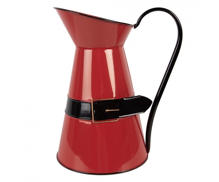 Červený kovový vánoční dekorační džbánek Santův opasek L - 22*17*27 cm Clayre & Eef