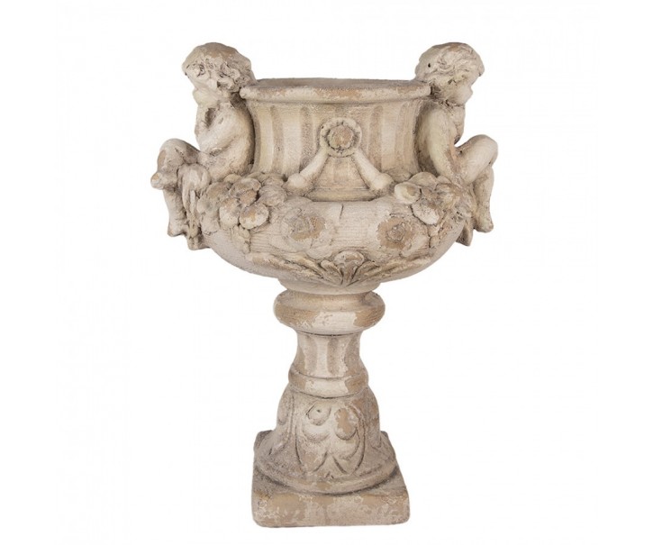 Béžový antik květináč v barokním stylu Baroque s andílky - 40*32*55 cm Clayre & Eef