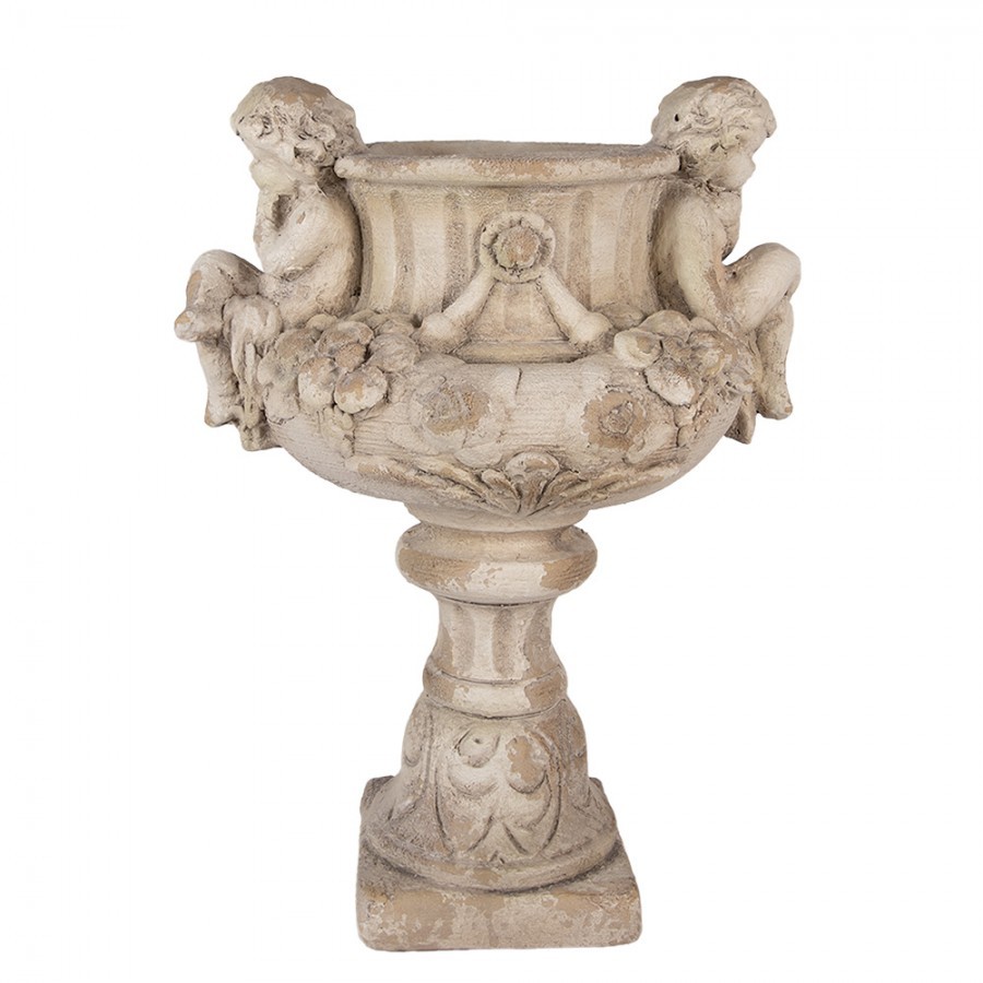 Béžový antik květináč v barokním stylu Baroque s andílky - 40*32*55 cm