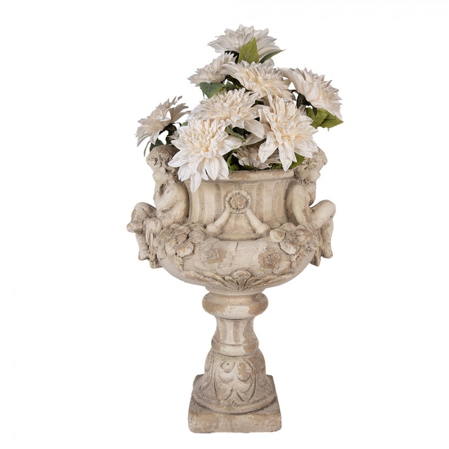 Béžový antik květináč v barokním stylu Baroque s andílky - 40*32*55 cm